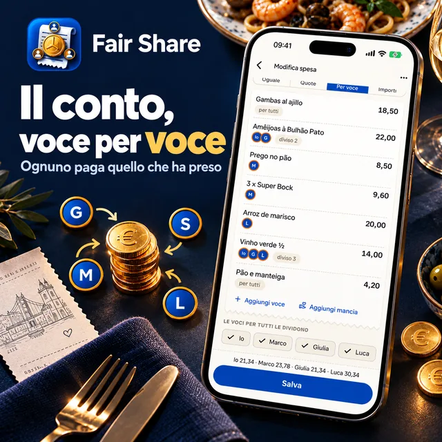 Il conto, voce per voce: ognuno paga quello che ha preso.