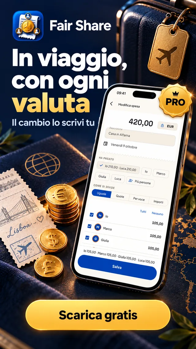 In viaggio, con ogni valuta, al cambio che scrivi tu (Pro).
