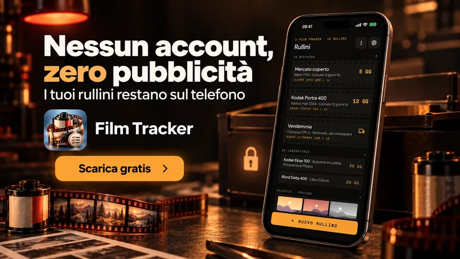 Nessun account, zero pubblicità: i tuoi rullini restano sul telefono.