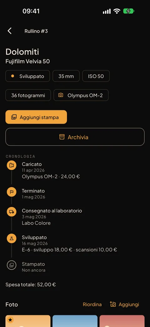 La storia di un rullino, con date e costi