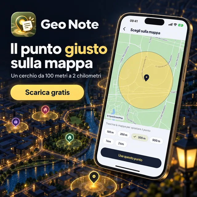 Il punto giusto sulla mappa, con un cerchio da 100 metri a 2 chilometri.