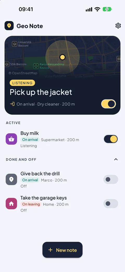 Notes that are listening and notes that are off
