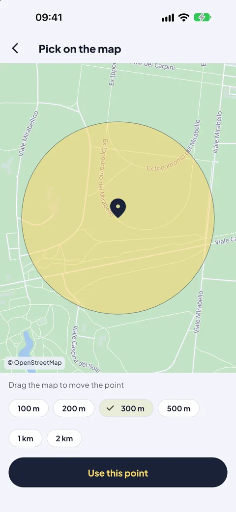 Pick on the map, with the circle around the point