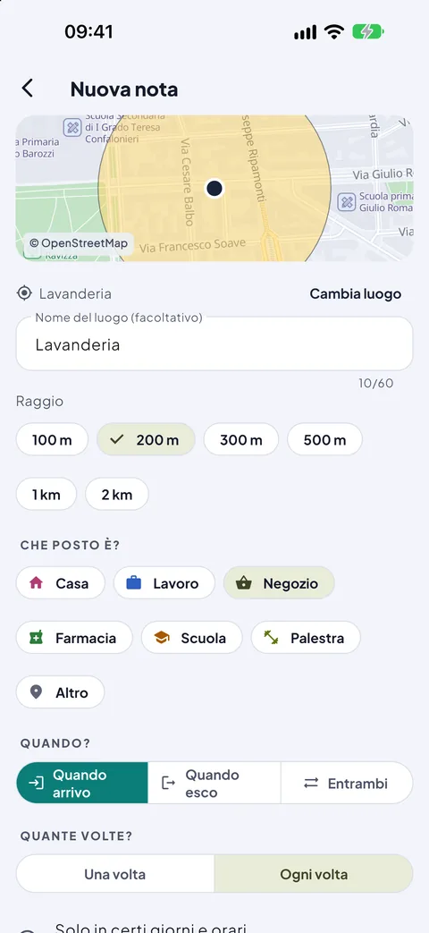 La nota nuova: luogo, raggio, che posto è, arrivo o uscita