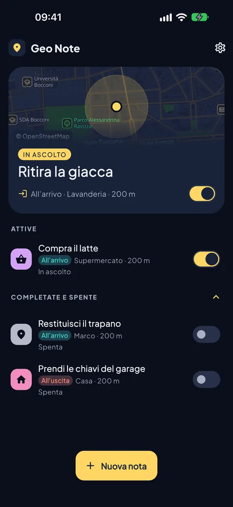Anche nel tema scuro, con la mappa notturna