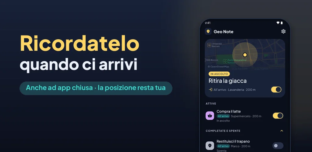 Geo Note: ricordatelo quando ci arrivi, anche ad app chiusa.