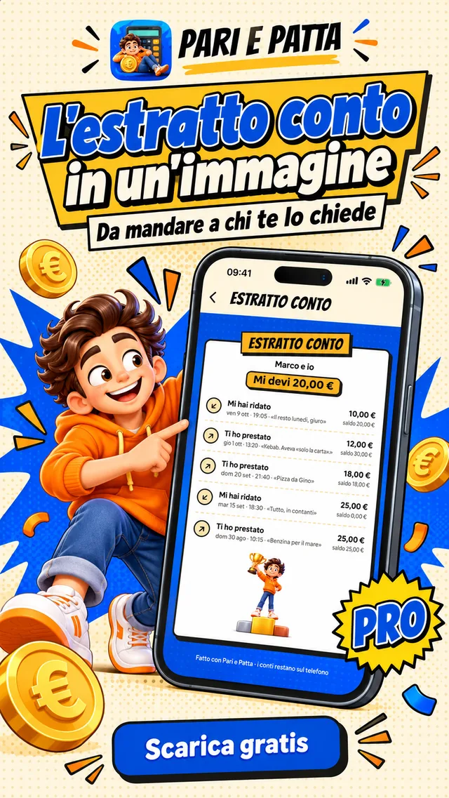 L'estratto conto in un'immagine, da mandare a chi te lo chiede (Pro).