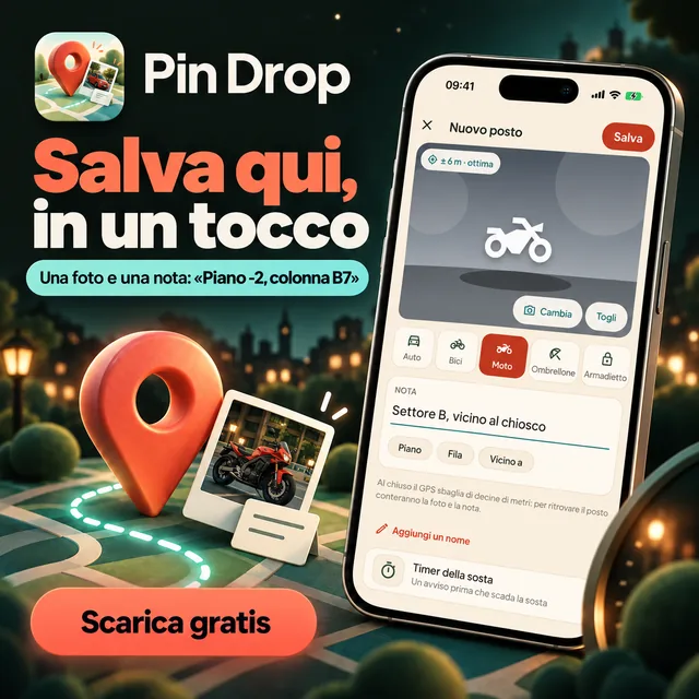 Salva qui, in un tocco: una foto e una nota, come «Piano -2, colonna B7».