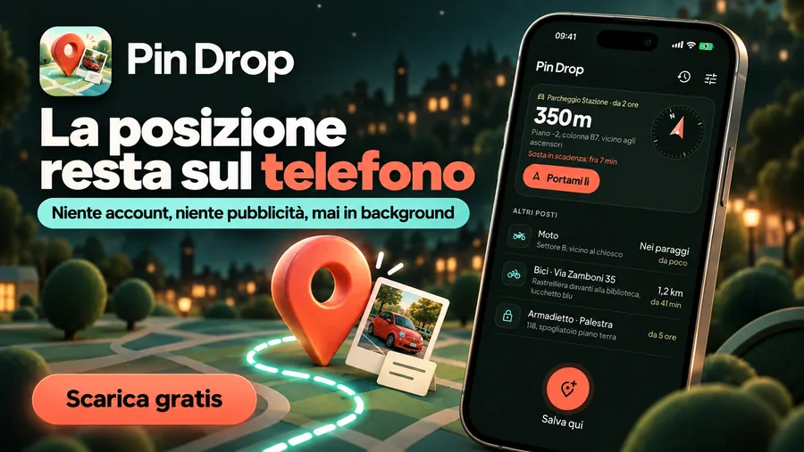 La posizione resta sul telefono: niente account, niente pubblicità, mai in background.