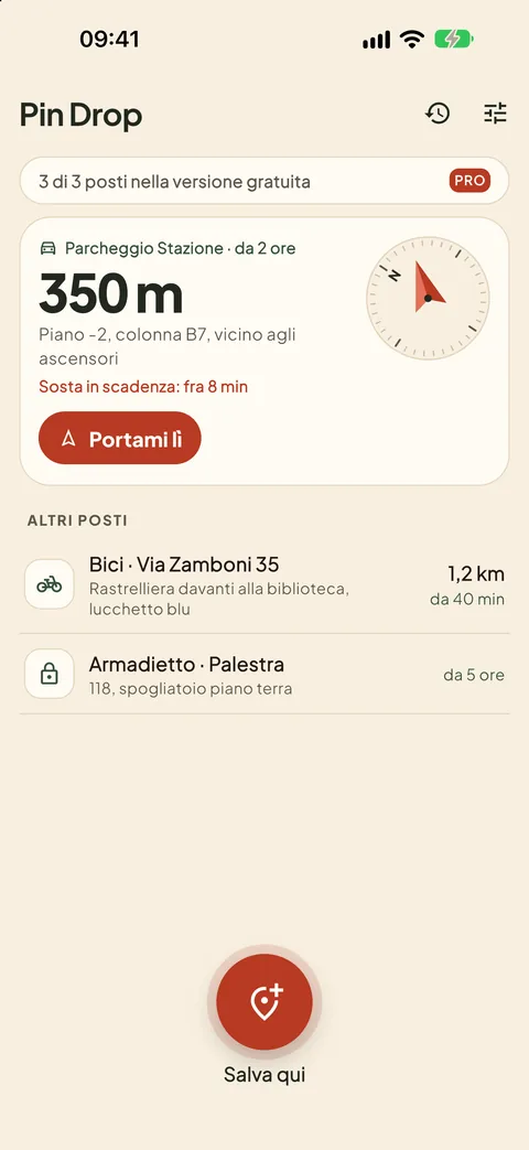 I posti salvati, con distanza e bussola