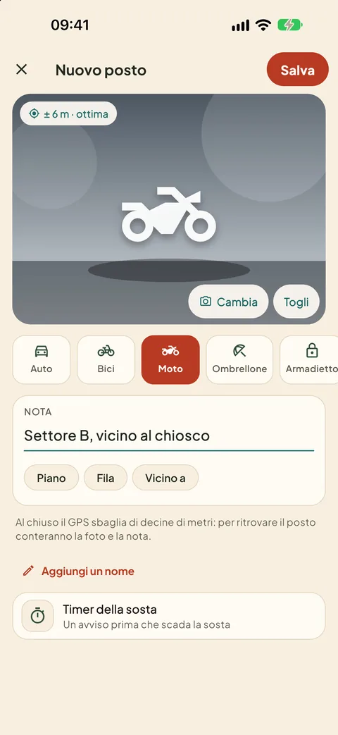 «Salva qui», con foto e nota