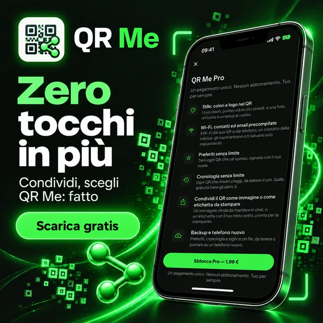 Zero tocchi in più: condividi, scegli QR Me, ed è fatto.