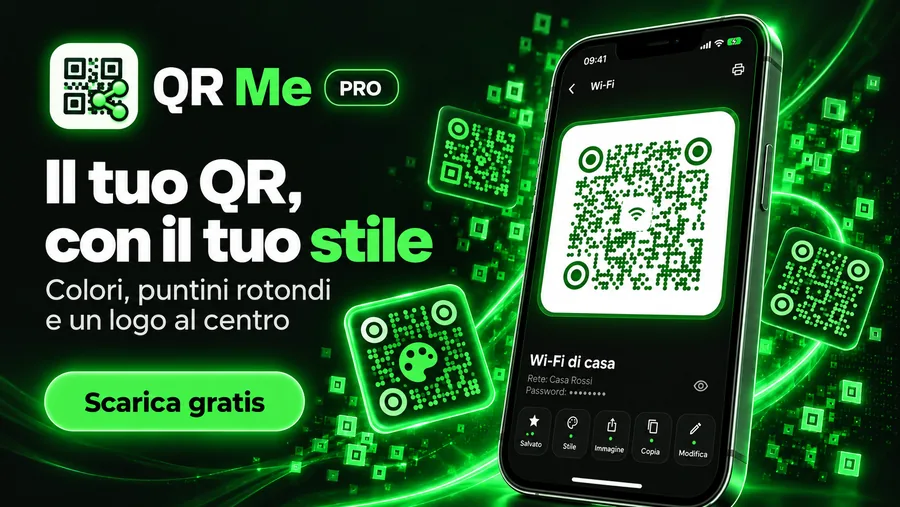 Il tuo QR, con il tuo stile: colori, puntini rotondi e un logo al centro (Pro).