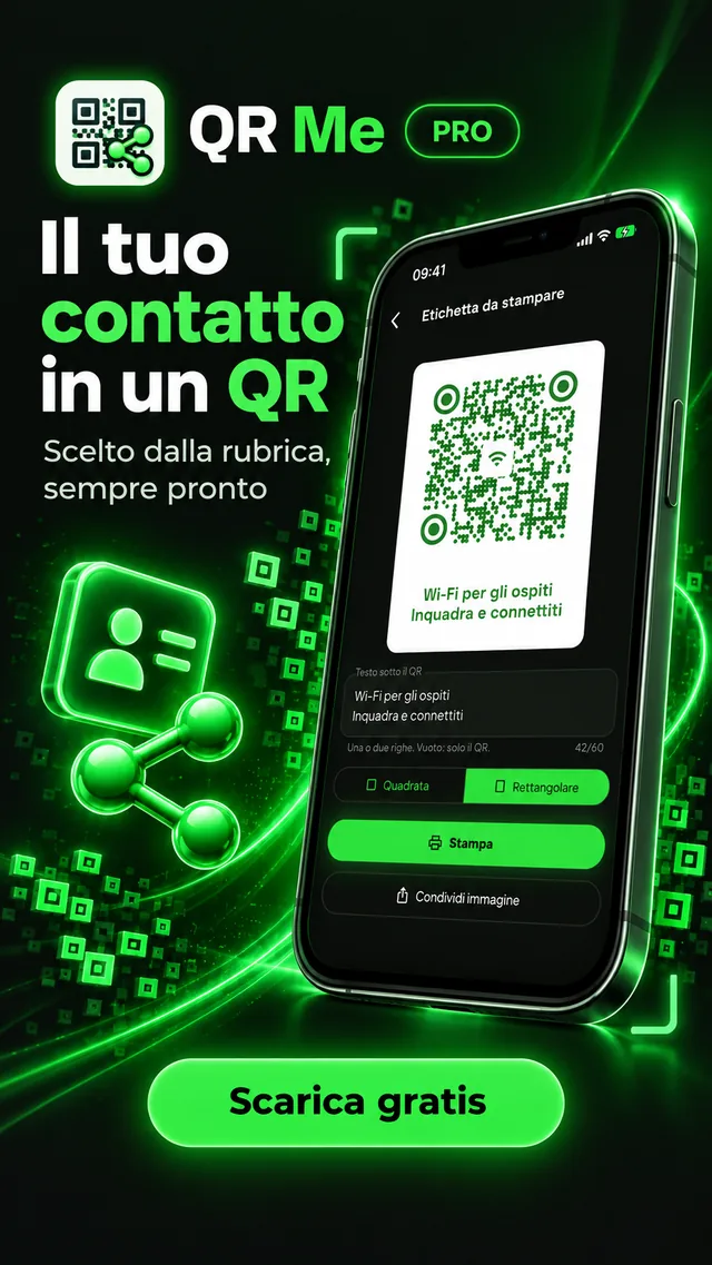 Il tuo contatto in un QR, scelto dalla rubrica e sempre pronto (Pro).