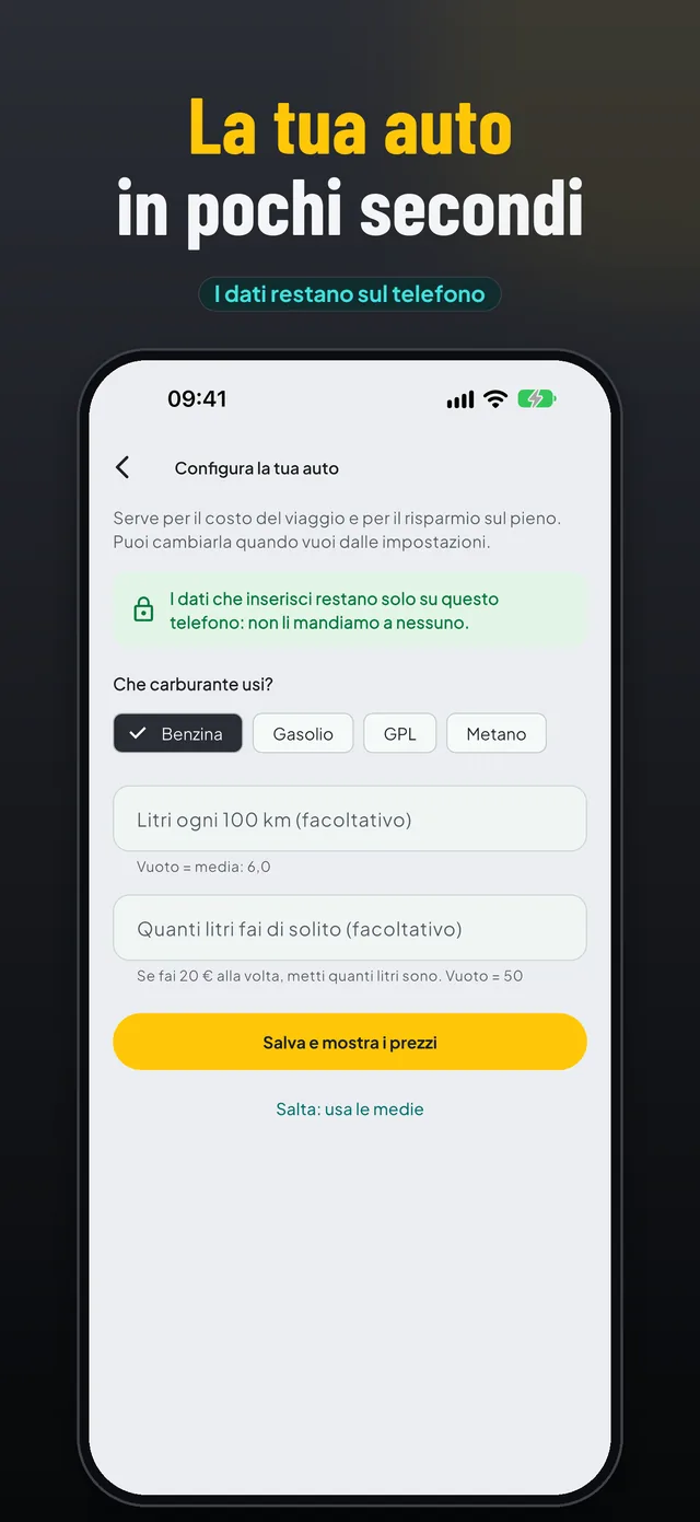 La tua auto in pochi secondi: i dati restano sul telefono.