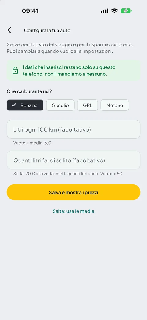 Che carburante usi, in pochi secondi