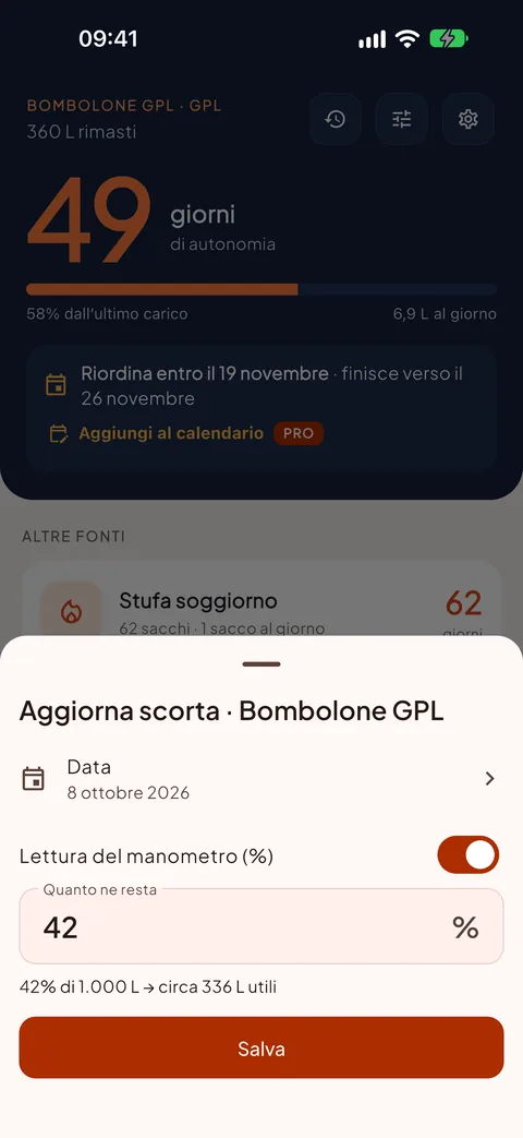 Aggiorni la scorta, anche dal manometro del GPL