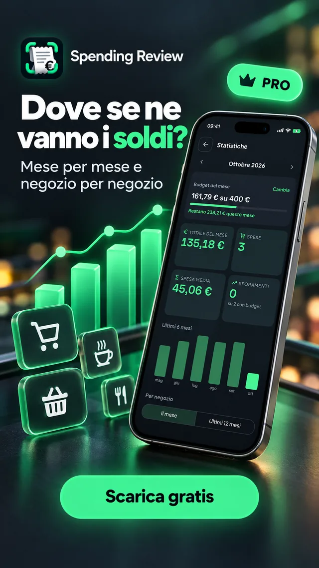 Dove se ne vanno i soldi? Le statistiche per mese e per negozio (Pro).