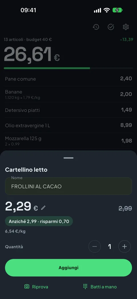 Il cartellino letto, offerta compresa