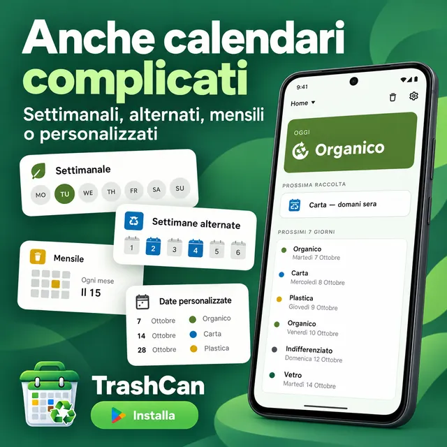 Anche calendari complicati: settimanali, alternati, mensili o personalizzati.