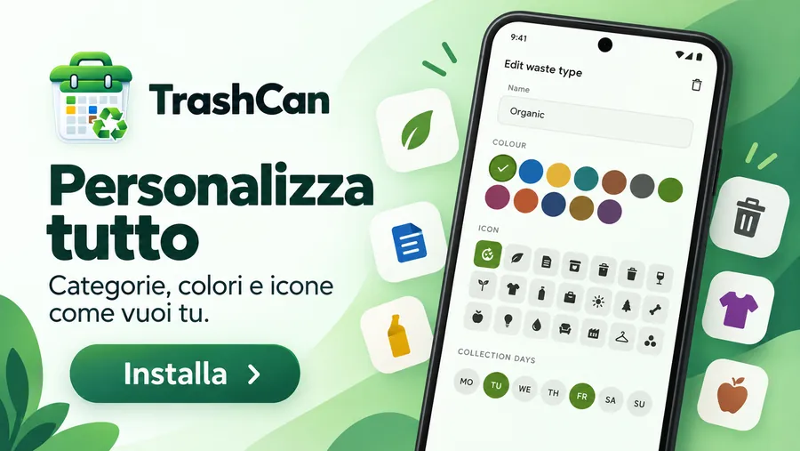 Personalizza tutto: categorie, colori e icone.